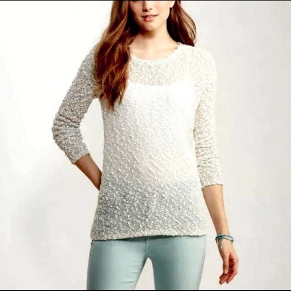 Aeropostale White + Gold Popcorn Textured Loose Knit Top - Small - Picture 1 of 9